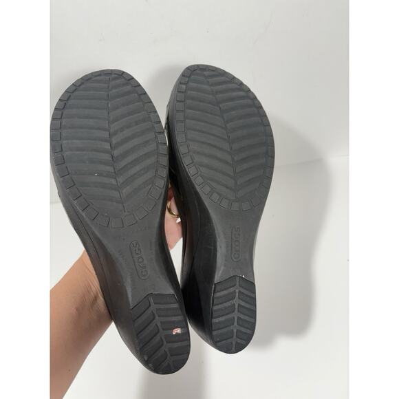 Crocs Women's Wedge Size: 10 Slip‎ On Sandals Mules Black Comfort - Picture 8 of 9